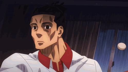 Man in White Shirt with Red Collar Looking Away