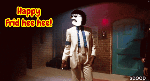 Man in White Suit Dancing Happy Frid Hee Hee