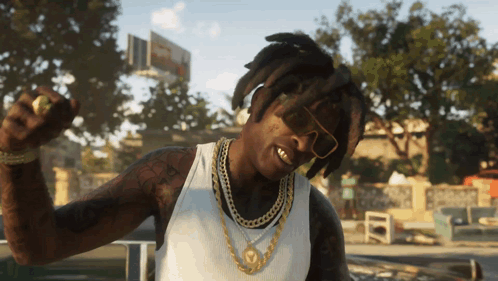 Man In White Tank Top And Gold Chains Dancing GIF