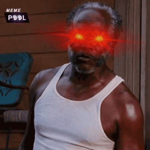 Man in White Tank Top Red Eyes Meme Pool Logo Background
