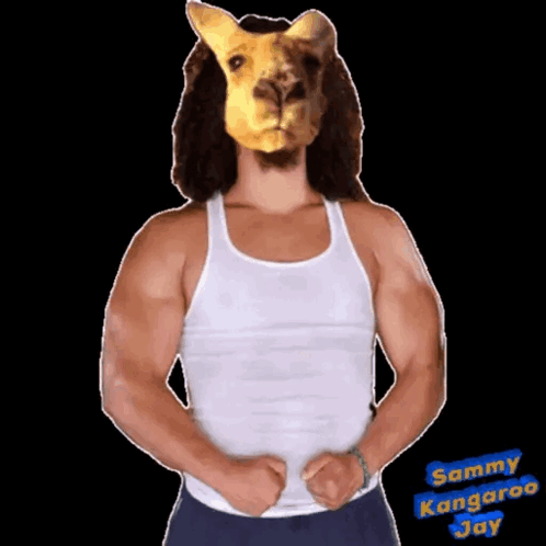 Man in White Tank Top with Kangaroo Mask