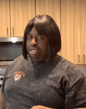 Man in Wig and American Legion T-Shirt