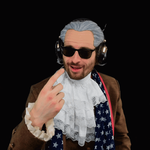 Man In Wig And Headphones Giving Middle Finger GIF
