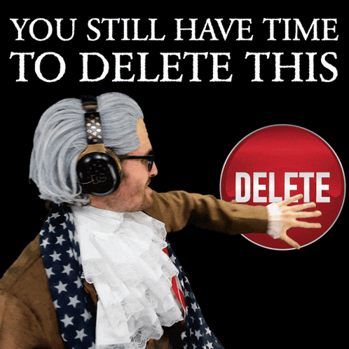 Man in Wig and Headphones Holding Delete Button
