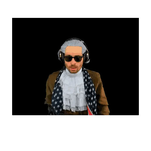 Man in Wig and Headphones Looks Like Pirate