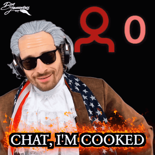 Man in Wig and Headphones Says Chat I'm Cooked