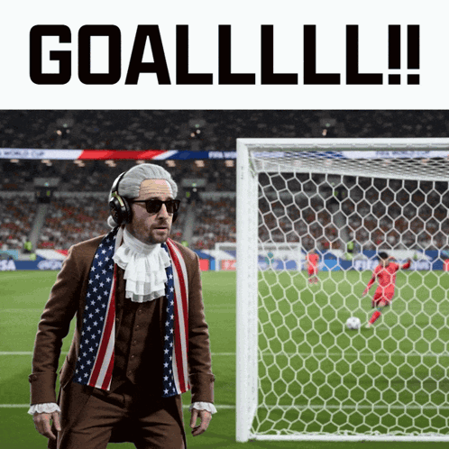 Man In Wig And Scarf On Soccer Field Goallll GIF