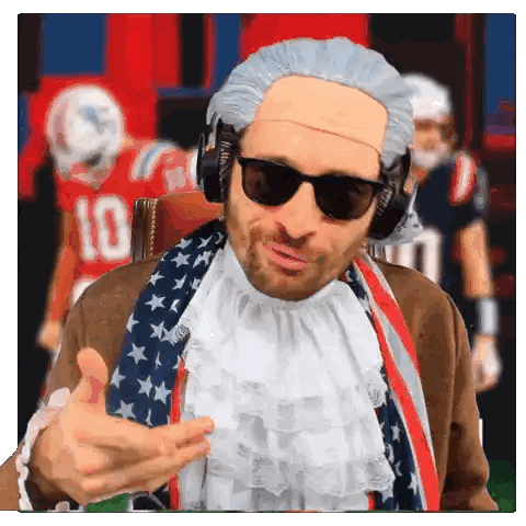 Man in Wig and Sunglasses Beside Football Player