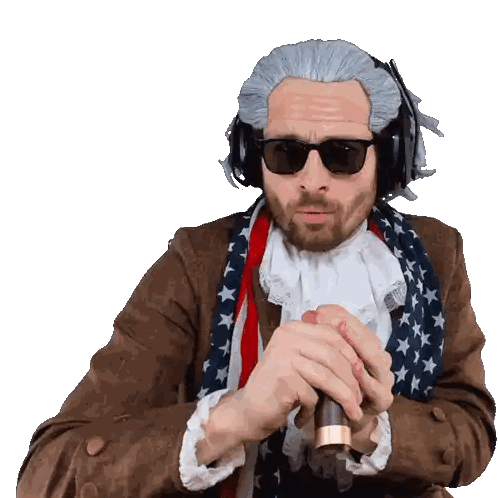 Man in Wig and Sunglasses Holding Cane