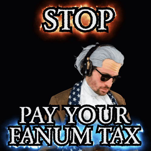 Man In Wig And Sunglasses Holding Hand Up Saying Stop Pay Your Fanum Tax GIF