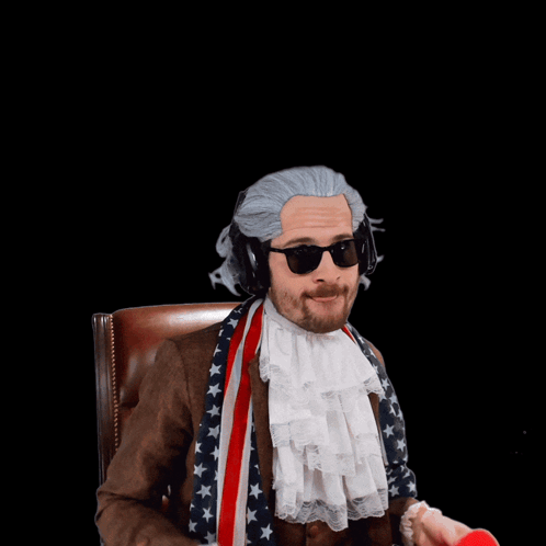 Man in Wig and Sunglasses Holding Kiss Me Heart Pillow