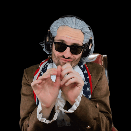 Man in Wig and Sunglasses Making Peace Sign