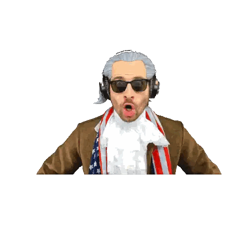 Man in Wig and Sunglasses Pointing