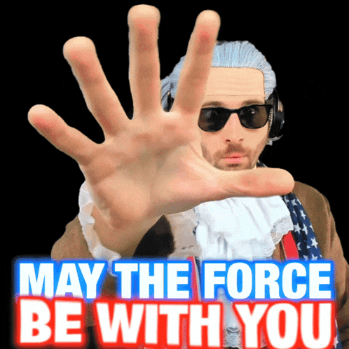 Man In Wig And Sunglasses Saying May The Force Be With You GIF
