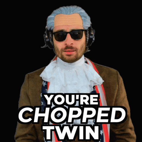 Man in Wig and Sunglasses Says You're Chopped Twin