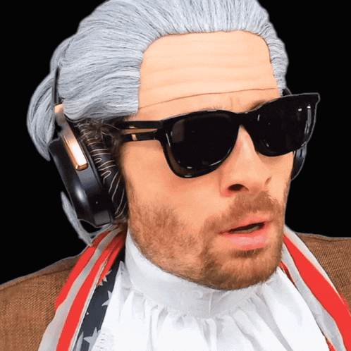 Man in Wig and Sunglasses with Headphones