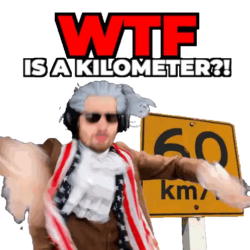 Man in Wig Standing Before 60 Km Sign