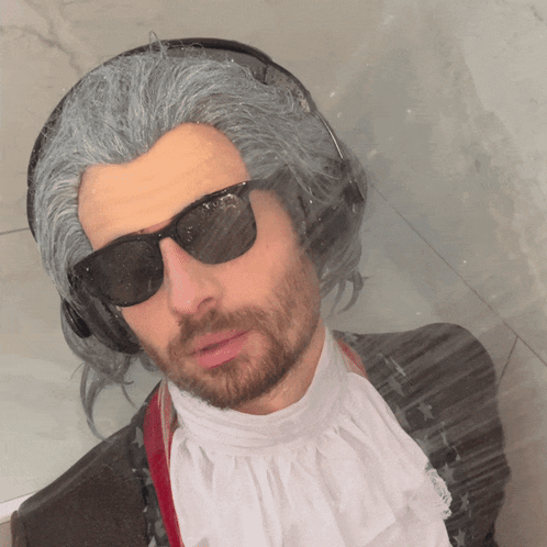 Man in Wig, Sunglasses, and Headphones