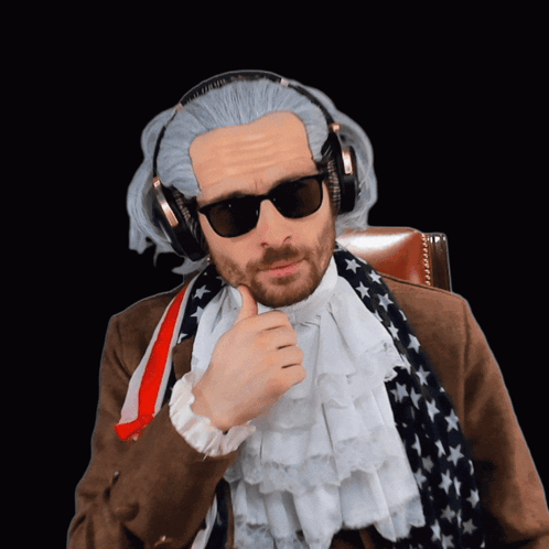 Man In Wig Sunglasses And Headphones Thumbs Up GIF