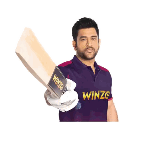 Man in Winzo Shirt Holding Bat