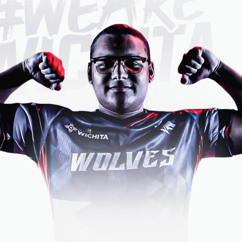 Man In Wolf Shirt Flexing Muscles GIF