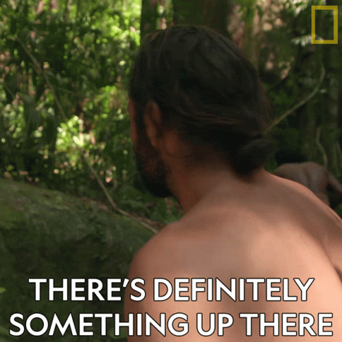 Man in Woods Saying There's Definitely Something Up There