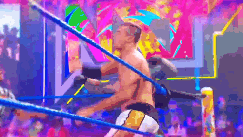 Man In Wrestling Ring With Crowd GIF