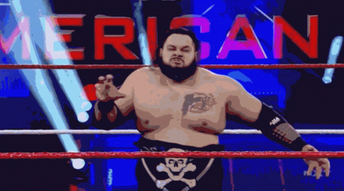 Man In Wrestling Ring With Ericane On Wall GIF