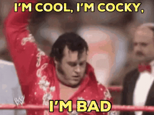 Man in Wrestling Ring With I'm Cool I'm Cocky I'm Bad