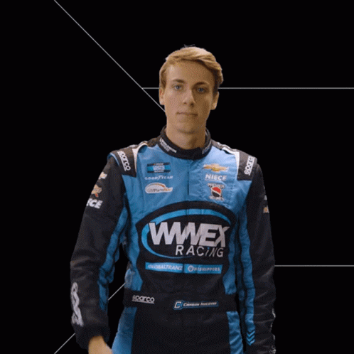 Man In Wrex Racing Jacket Pointing GIF