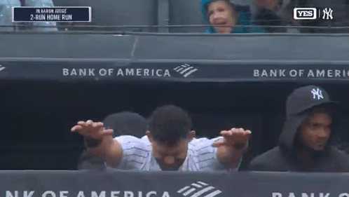Man in Yankees Uniform Celebrating