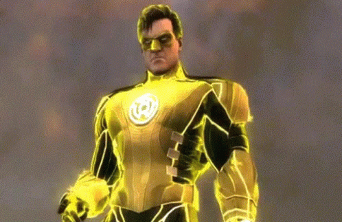 Man In Yellow And Black Superhero Costume With Letter R GIF