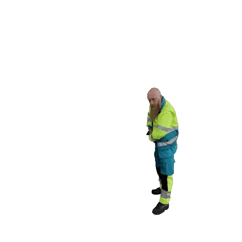 Man in Yellow and Blue Overalls Holding Green Object