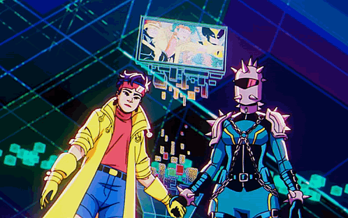 Man in Yellow Coat Next to Man in Blue Suit