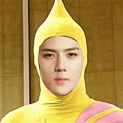 Man In Yellow Costume And Pink Stripe GIF