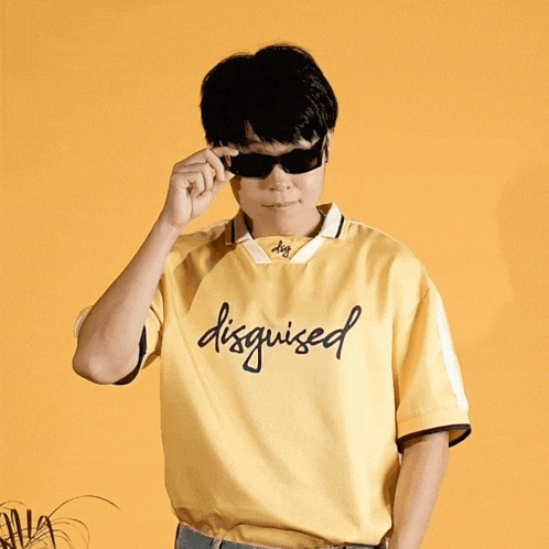 Man in Yellow Disguised Shirt with Sunglasses