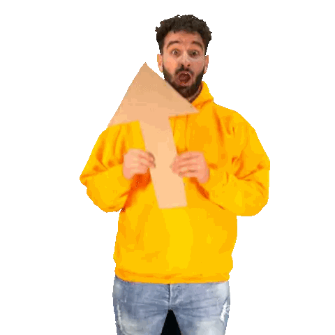 Man in Yellow Hoodie Holding Up Arrow