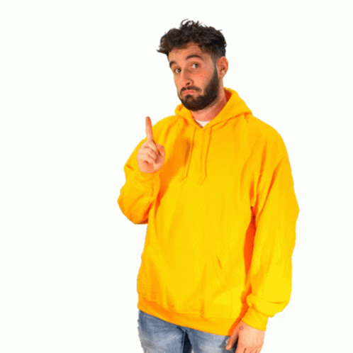 Man in Yellow Hoodie Pointing Up