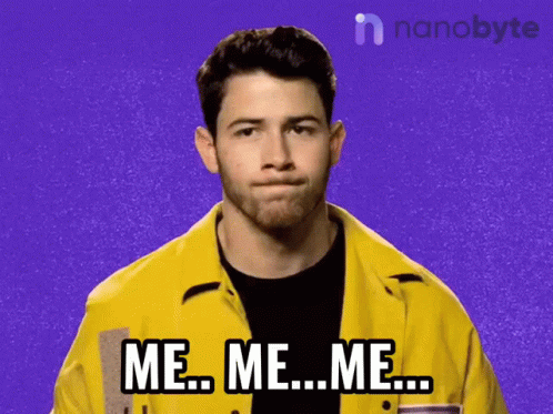 Man in Yellow Jacket Saying Me Me Me