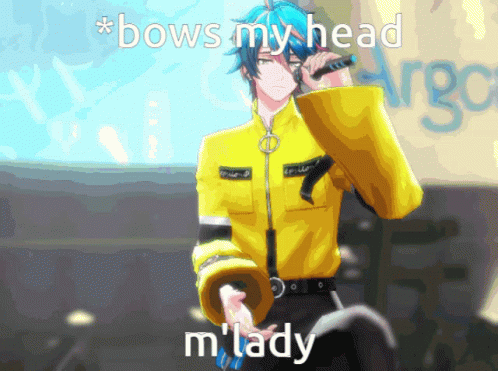 Man in Yellow Jacket Singing Bows My Head M' Lady