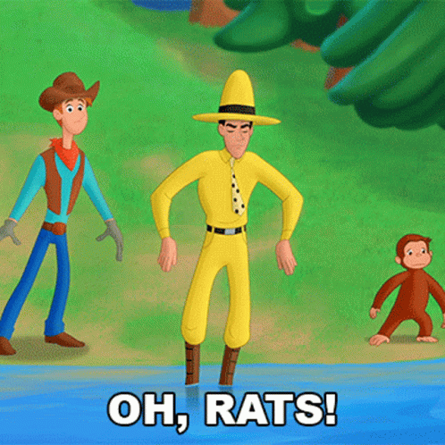 Man in Yellow Outfit Standing in Water Saying Oh Rats