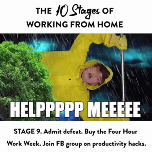 Man in Yellow Raincoat Holding Umbrella Says Helpppp Meeee