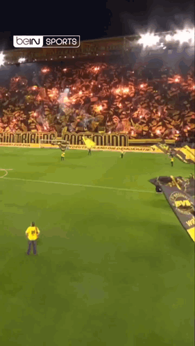 Man in Yellow Shirt on Soccer Field Bein Sports Banner