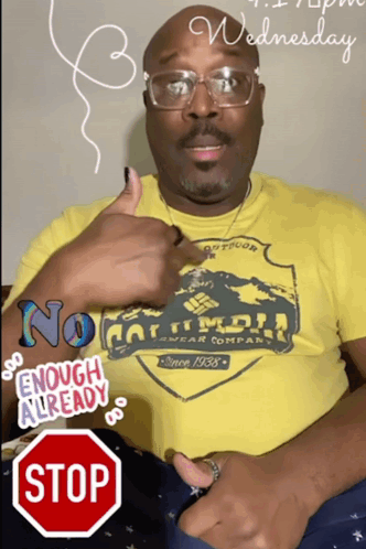 Man In Yellow Shirt Saying No Enough Already GIF