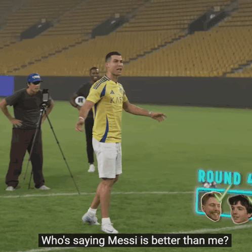 Man in Yellow Shirt with Letter J Kicks Soccer Ball