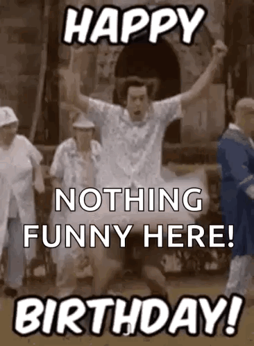 Man Jumping Arms Up Happy Nothing Funny Here Birthday GIF
