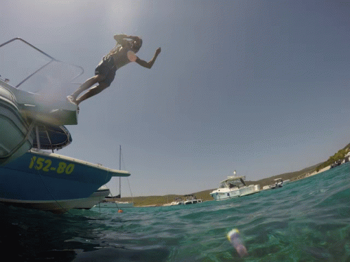 Man Jumping Into Water From Boat Saying 152 Bo GIF
