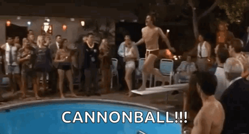 Man Jumping Off Diving Board Crowd Watching
