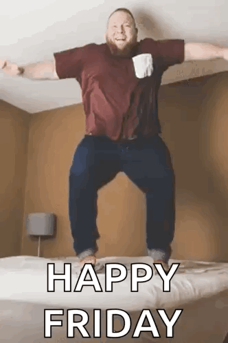Man Jumping On Bed Happy Friday GIF