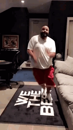 Man Jumping on Rug Saying We the Best